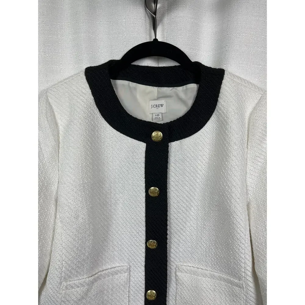 J.Crew White&Black Long Sleeve Button Front Tweed Lady Jacket Sz.10